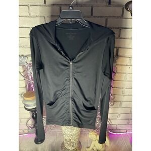 Embrace Your Love Black Full Zip Ruched Hoodie Activewear Jacket Thumbholes M/L